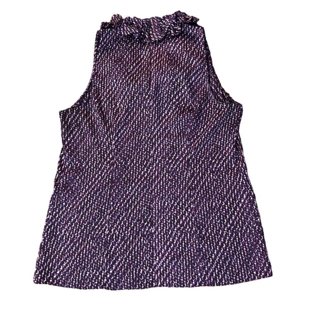 Ann Taylor Blouse Womens 6 Used Purple Cream Ruffled Neck - Picture 7 of 11